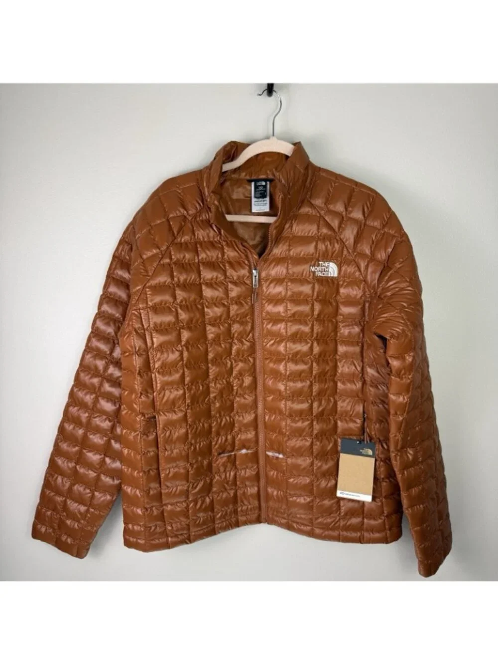 North Face ThermoBall Jacket Men L Burnt Umber Puffer Quilted $200 Flaw